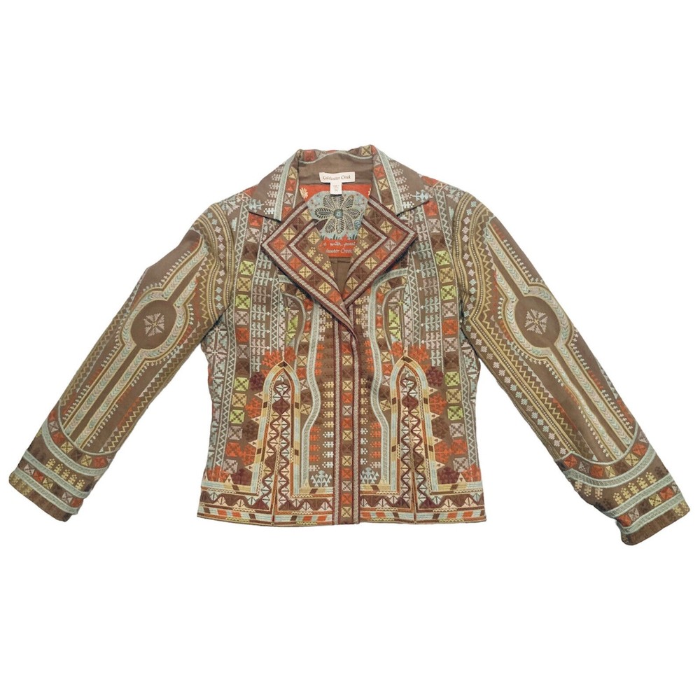 COLDWATER CREEK "Live with Passion" JACKET Embroidered Bohemian Multicolor Sz 6P
